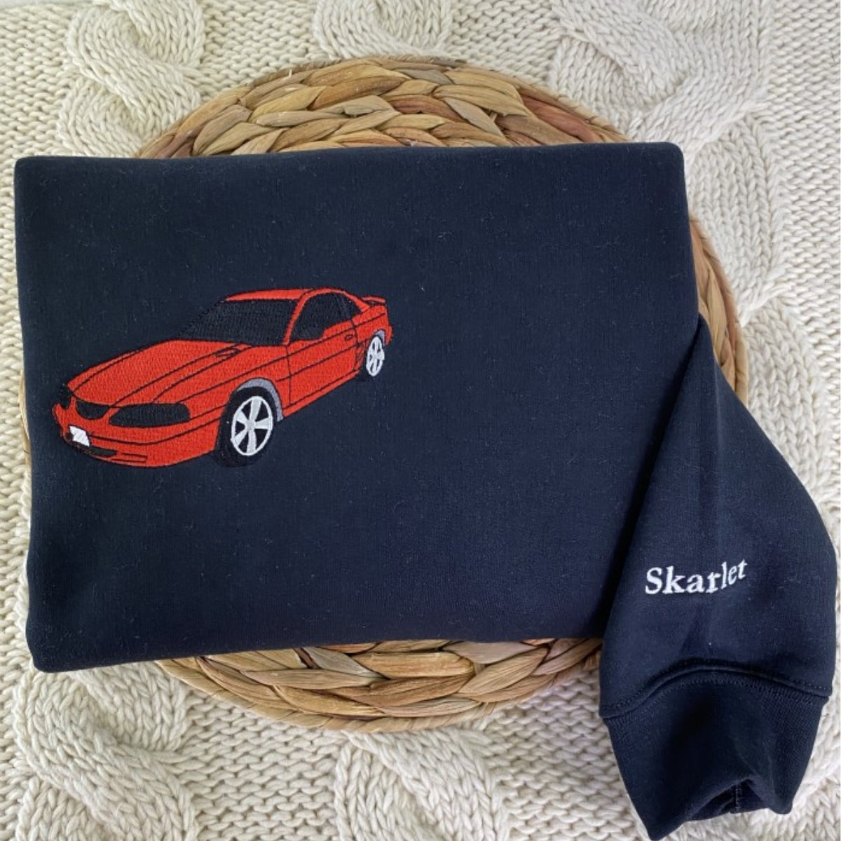Custom Car Portrait Embroidered Sweatshirt - Personalized Text Hoodie - Car Lover Gift