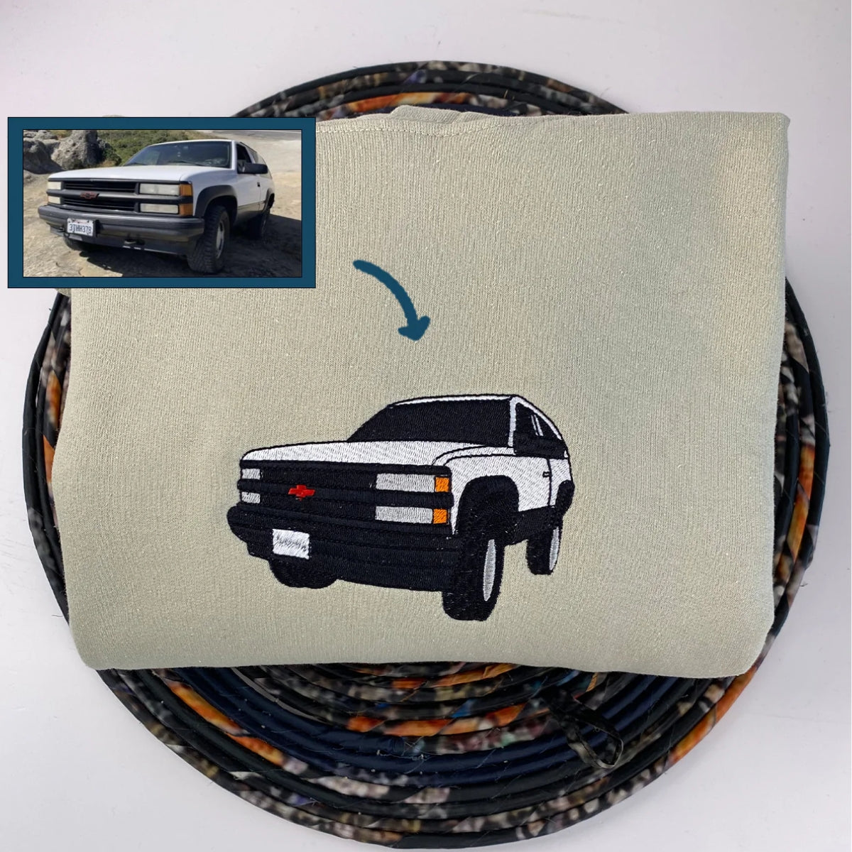 Custom Car Portrait Embroidered Sweatshirt - Personalized Text Hoodie - Car Lover Gift