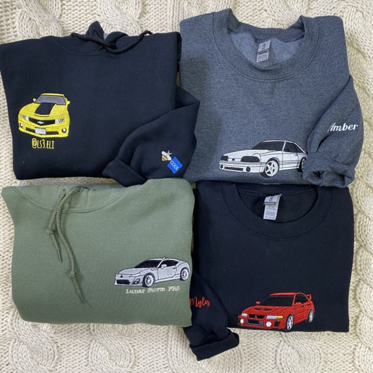 Custom Car Portrait Embroidered Sweatshirt - Personalized Text Hoodie - Car Lover Gift