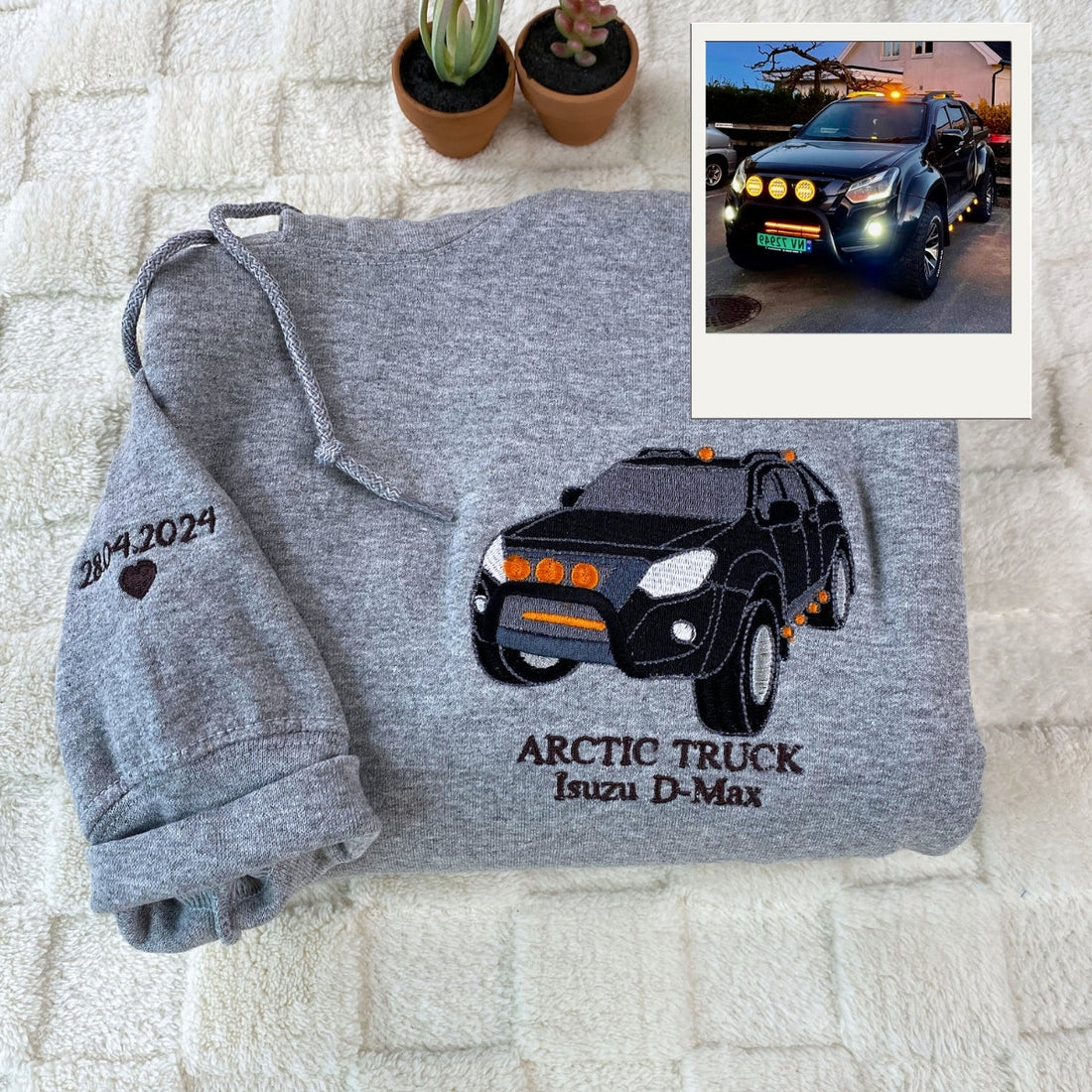 Custom Car Portrait Embroidered Hoodie - Automotive Enthusiast - Personalized Car Guy Gift