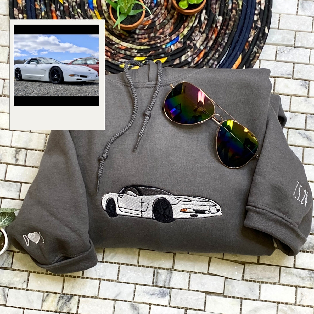 Custom Car Photo Embroidered Hoodie - Automotive Sweatshirt - Personalized Car Lover Gift