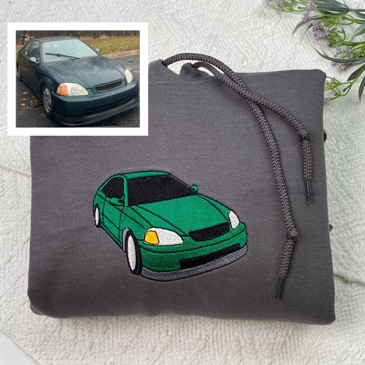Custom Car Photo Embroidered Hoodie - Automotive Sweatshirt - Personalized Car Lover Gift