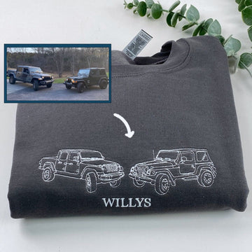 Custom Car Line Art Embroidered Sweatshirt - Minimalist Vehicle Hoodie - Car Enthusiast Gift