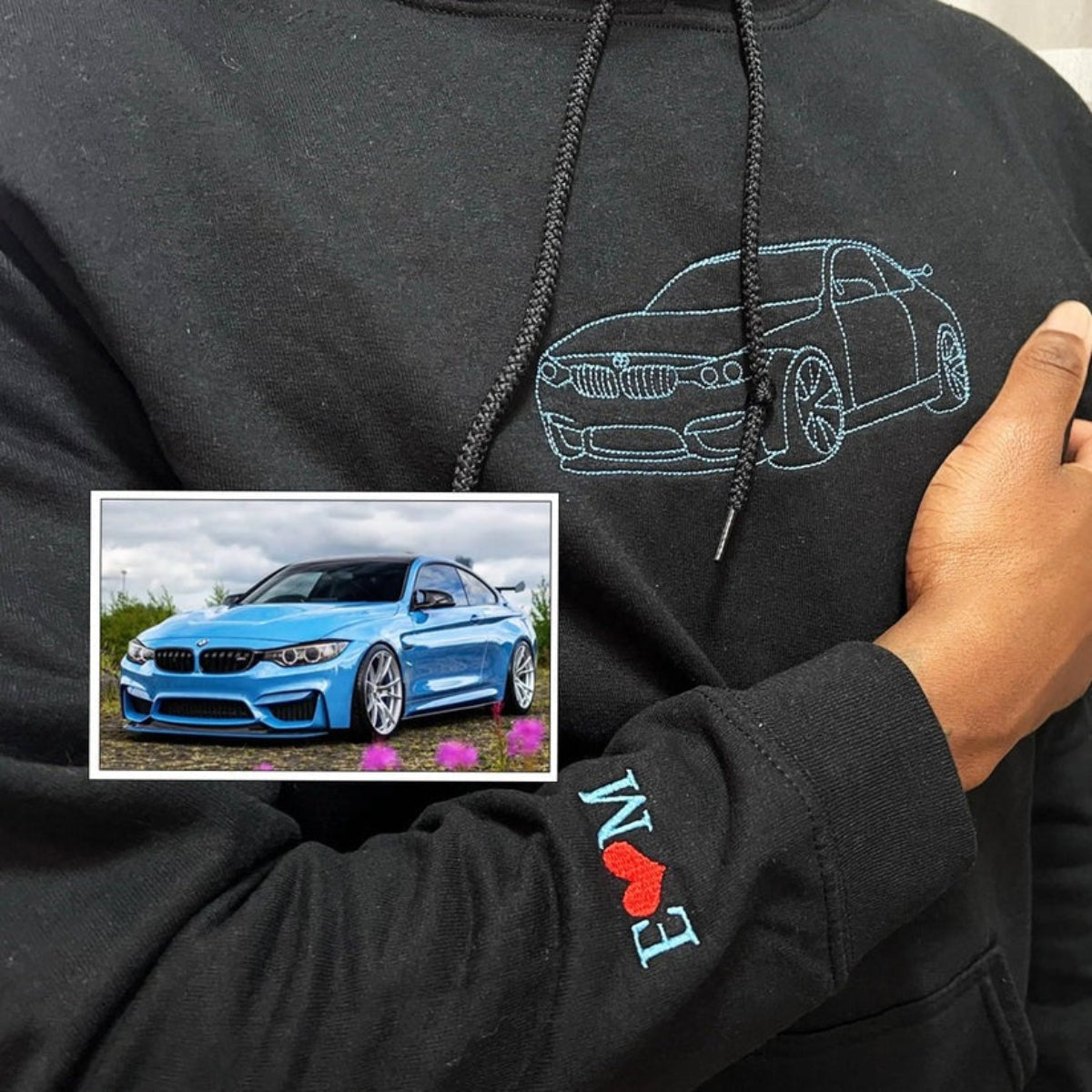 Custom Car Line Art Embroidered Sweatshirt - Minimalist Vehicle Hoodie - Car Enthusiast Gift