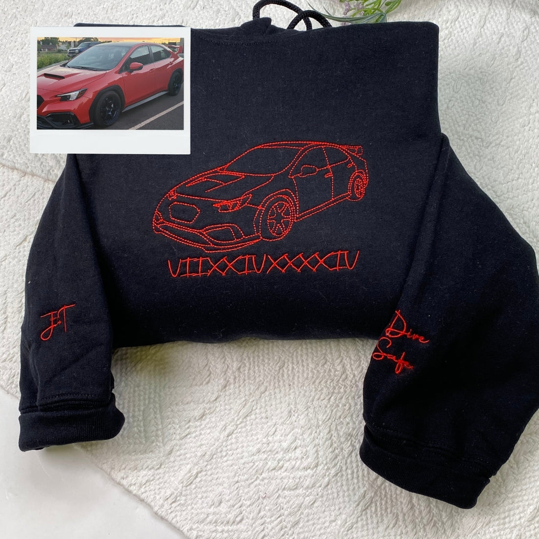 Custom Car Line Art Embroidered Hoodie - Automotive Sweatshirt - Personalized Car Enthusiast Gift