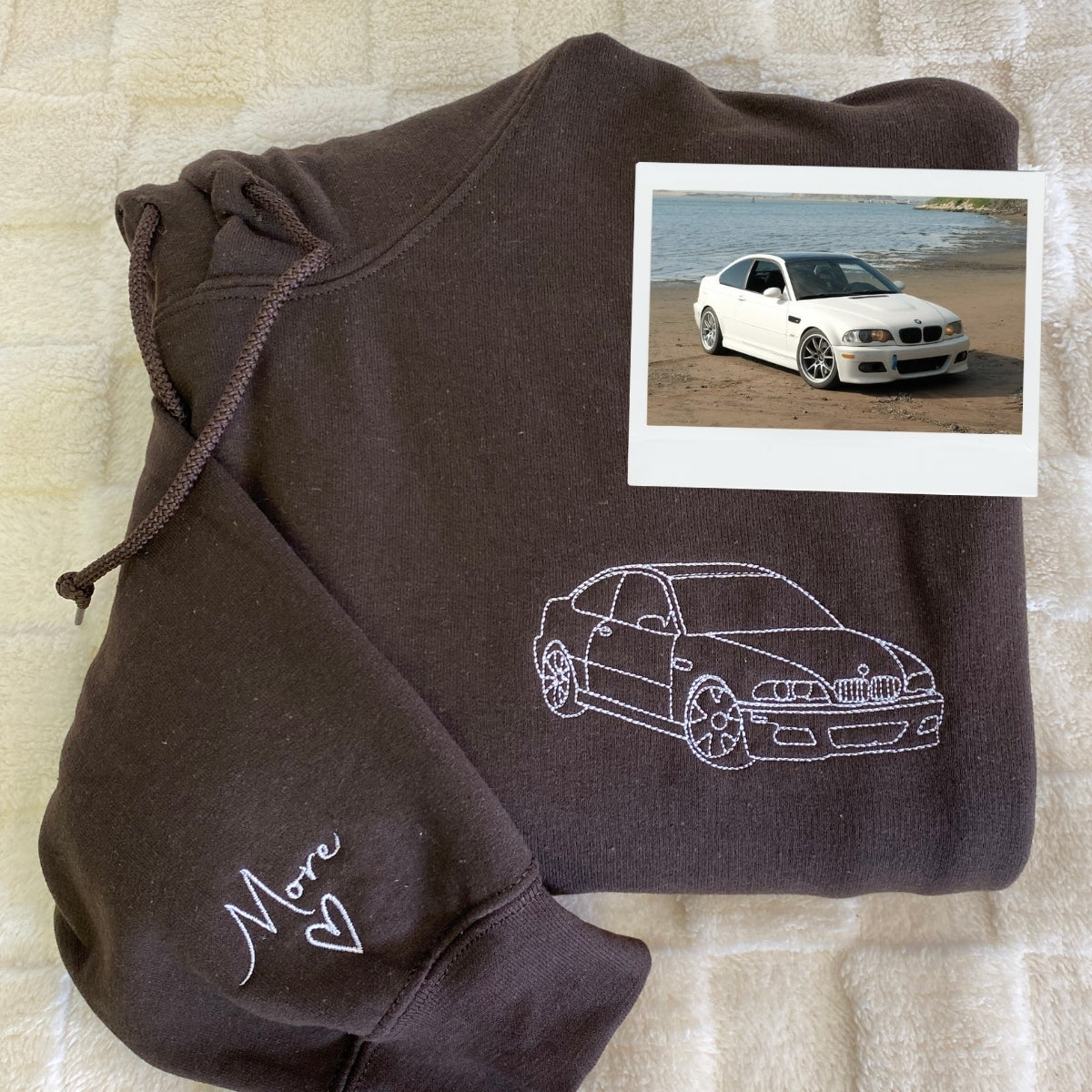 Custom Car Line Art Embroidered Hoodie - Automotive Sweatshirt - Personalized Car Enthusiast Gift