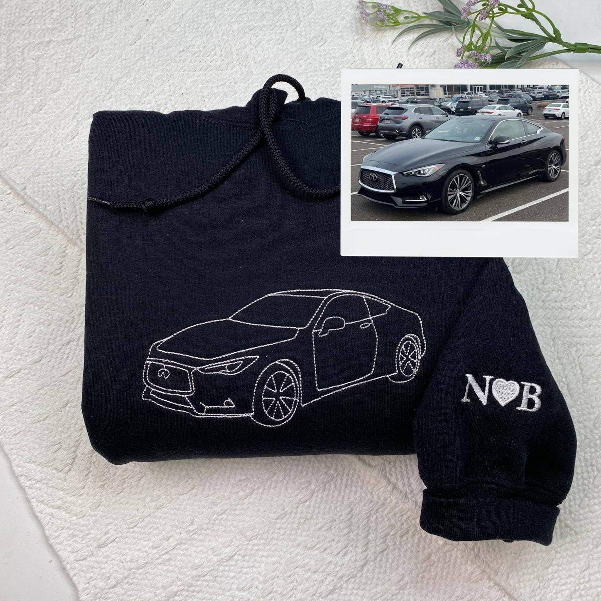 Custom Car Line Art Embroidered Hoodie - Automotive Sweatshirt - Personalized Car Enthusiast Gift