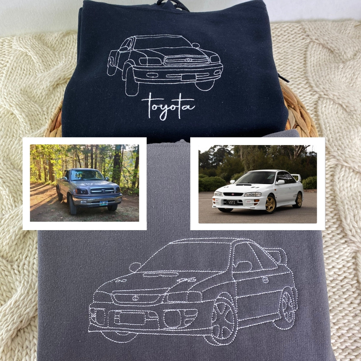 Custom Car Line Art Embroidered Hoodie - Automotive Sweatshirt - Personalized Car Enthusiast Gift