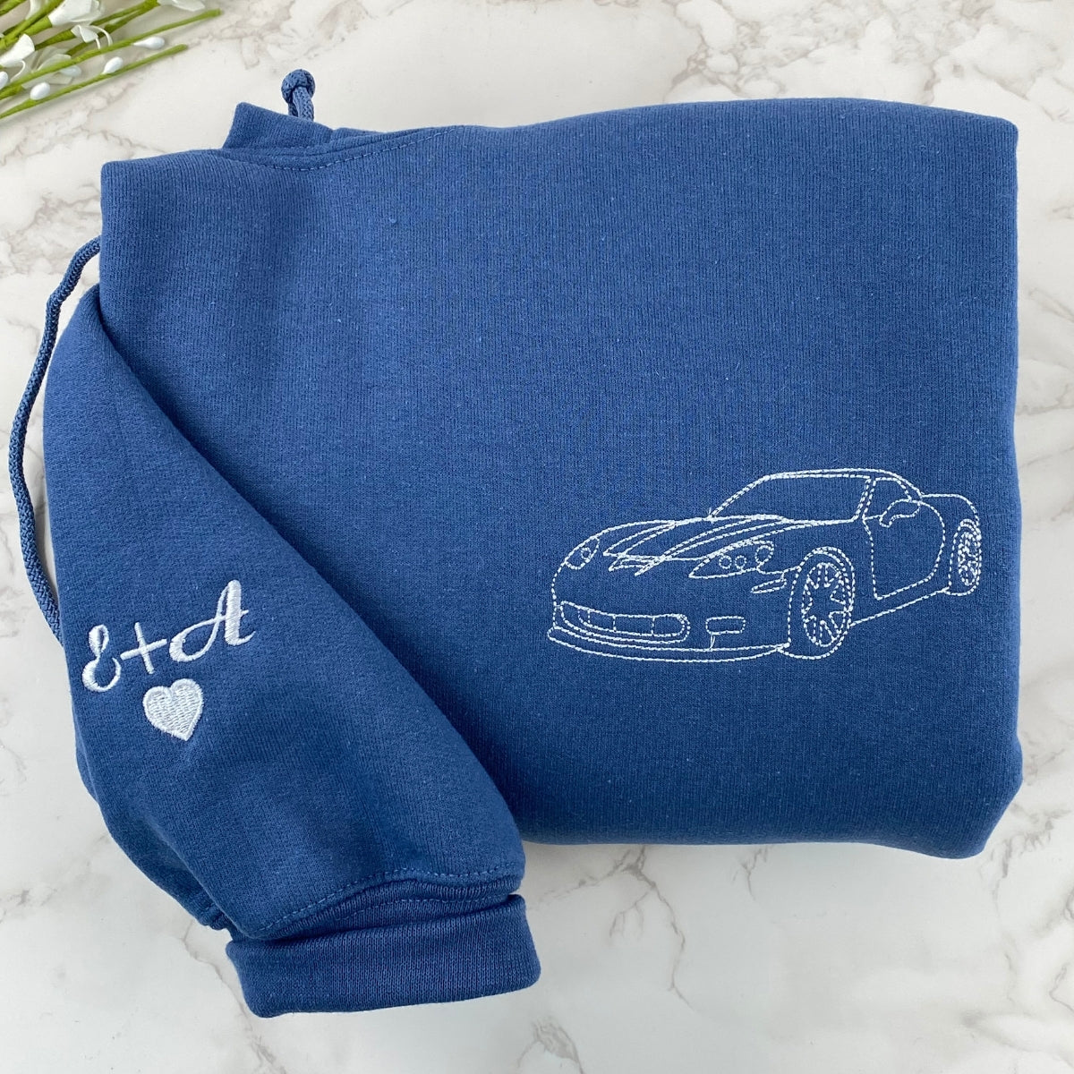 Custom Car Line Art Embroidered Hoodie - Automotive Sweatshirt - Personalized Car Enthusiast Gift