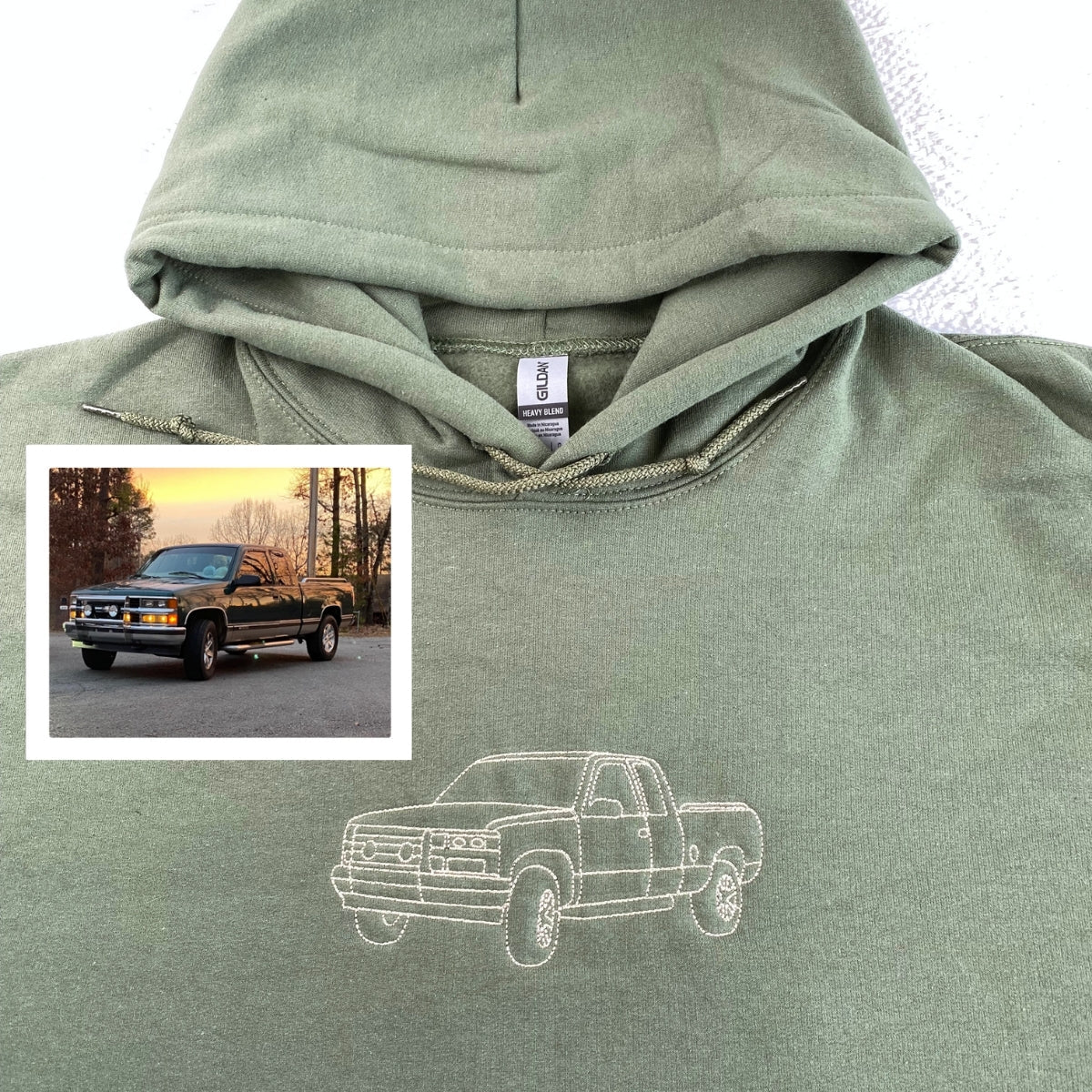 Custom Car Line Art Embroidered Hoodie - Automotive Sweatshirt - Personalized Car Enthusiast Gift