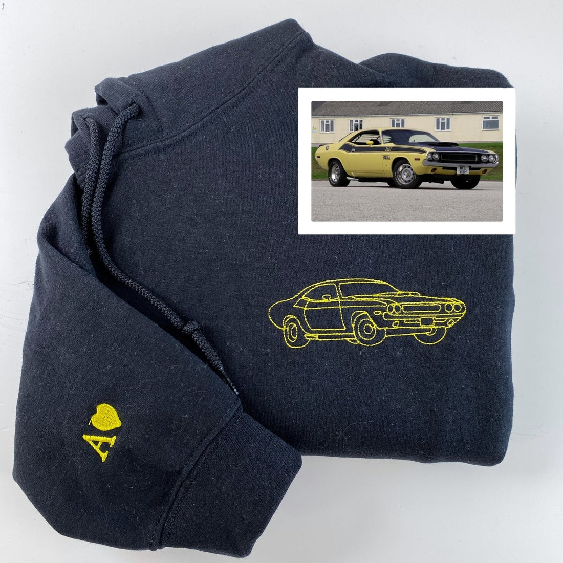 Custom Car Line Art Embroidered Hoodie - Vehicle Outline Sweatshirt - Classic Car Design