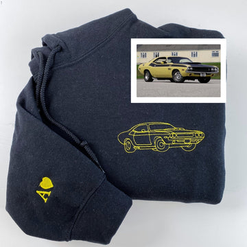 Custom Car Line Art Embroidered Hoodie - Vehicle Outline Sweatshirt - Classic Car Design