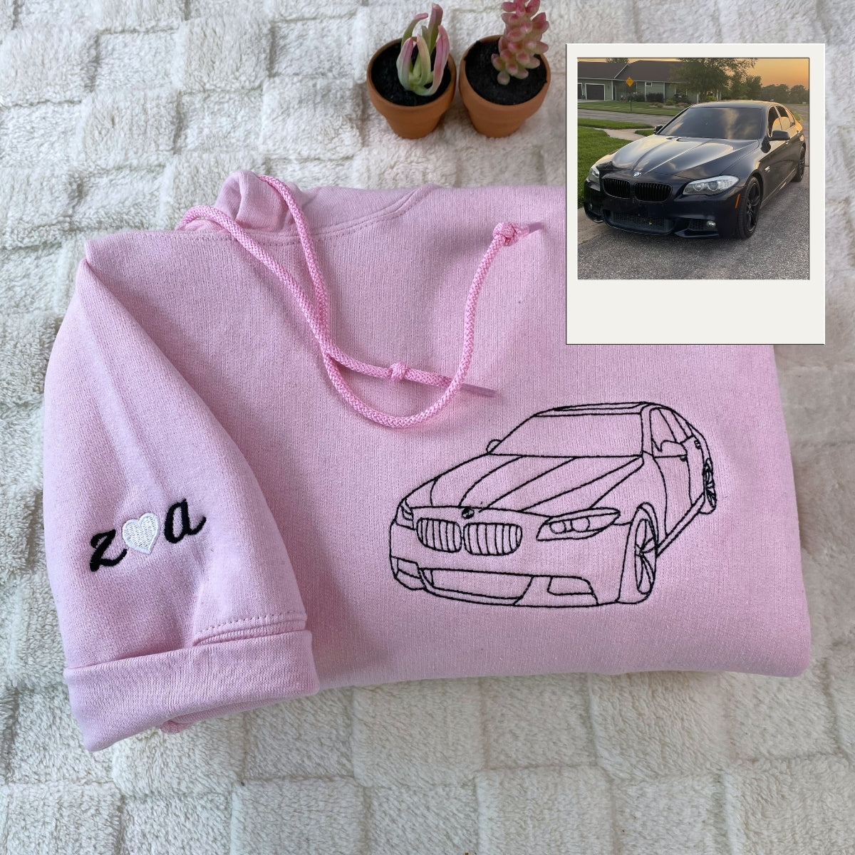 Custom Car Line Art Embroidered Hoodie - Vehicle Outline Sweatshirt - Classic Car Design