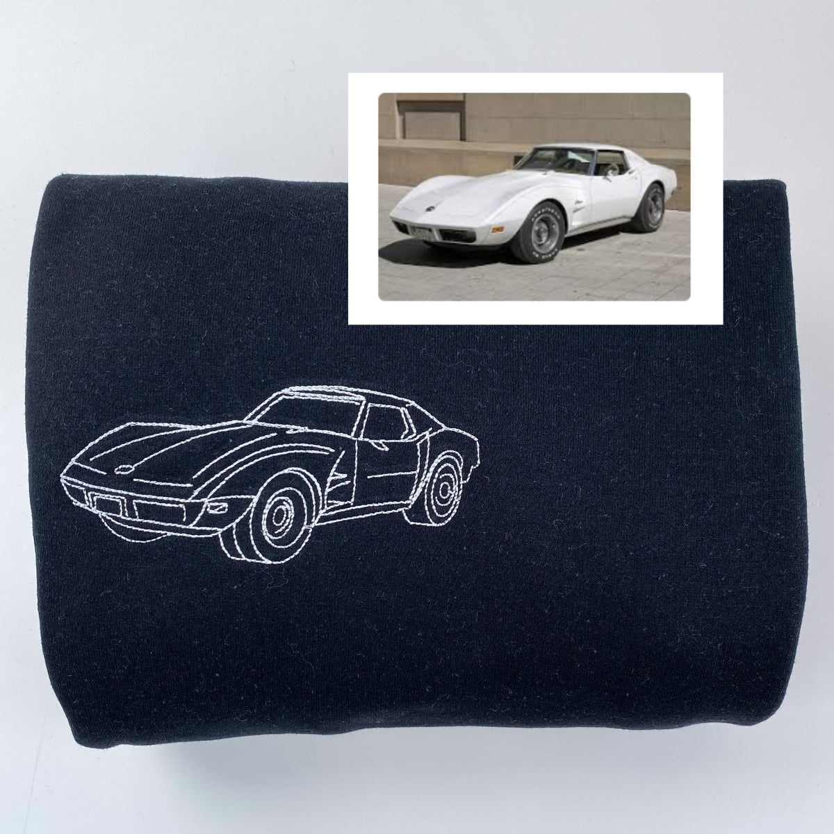 Custom Car Line Art Embroidered Hoodie - Vehicle Outline Sweatshirt - Classic Car Design
