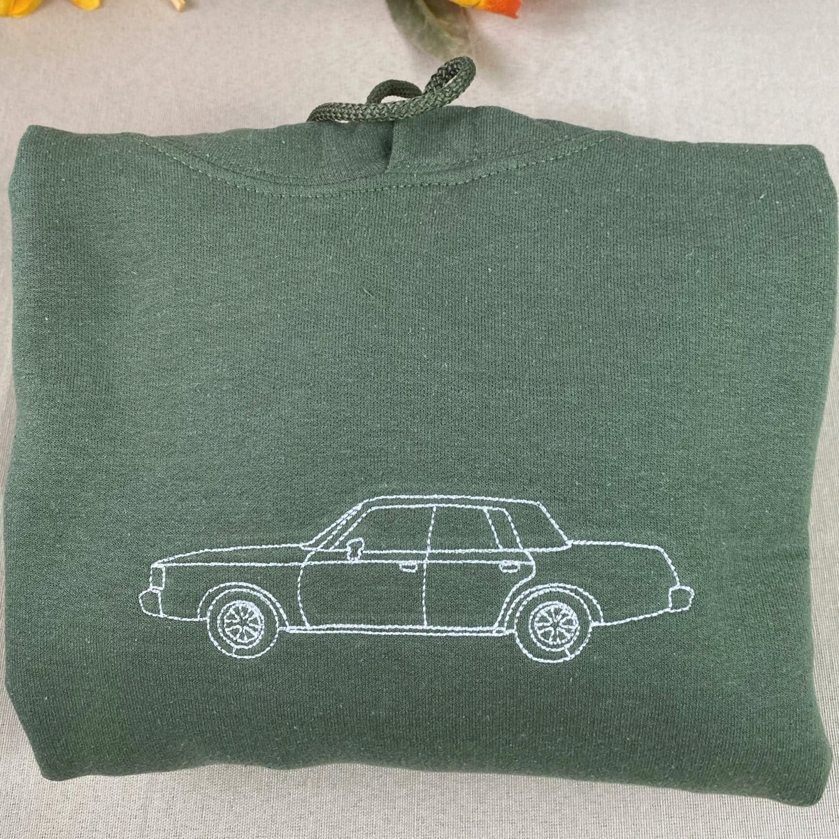 Custom Car Line Art Embroidered Hoodie - Vehicle Outline Sweatshirt - Classic Car Design