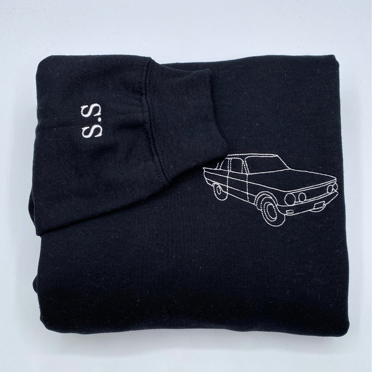 Custom Car Line Art Embroidered Hoodie - Vehicle Outline Sweatshirt - Classic Car Design