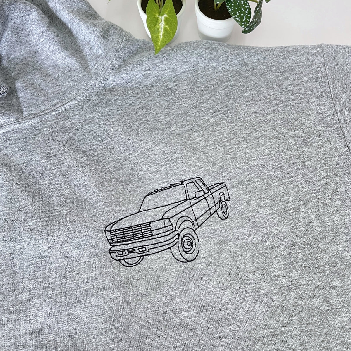 Custom Car Line Art Embroidered Hoodie - Vehicle Outline Sweatshirt - Classic Car Design