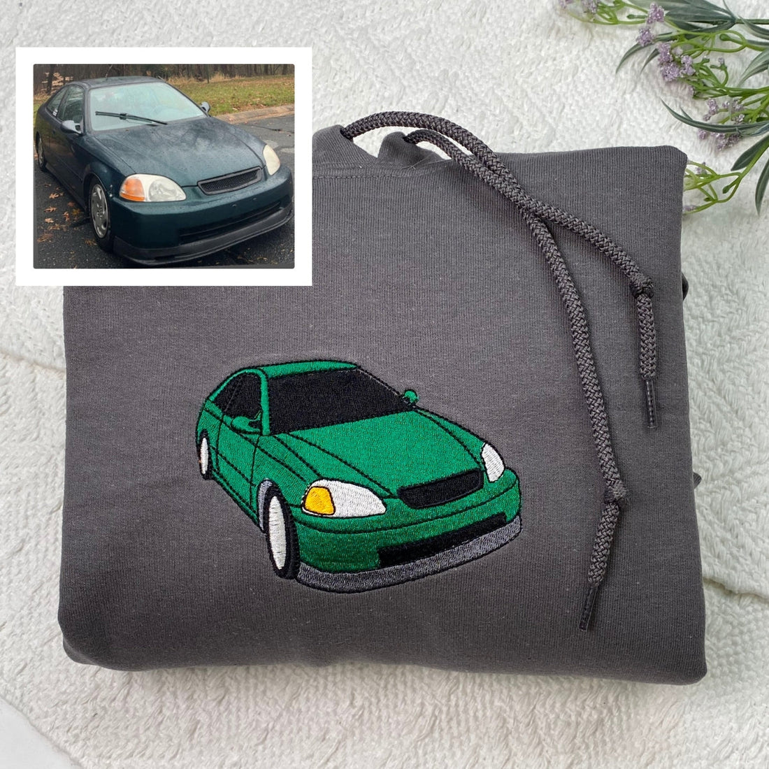 Custom Car Portrait Embroidered Hoodie - Automotive Sweatshirt - Personalized Car Enthusiast Gift