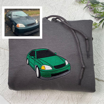 Custom Car Portrait Embroidered Hoodie - Automotive Sweatshirt - Personalized Car Enthusiast Gift