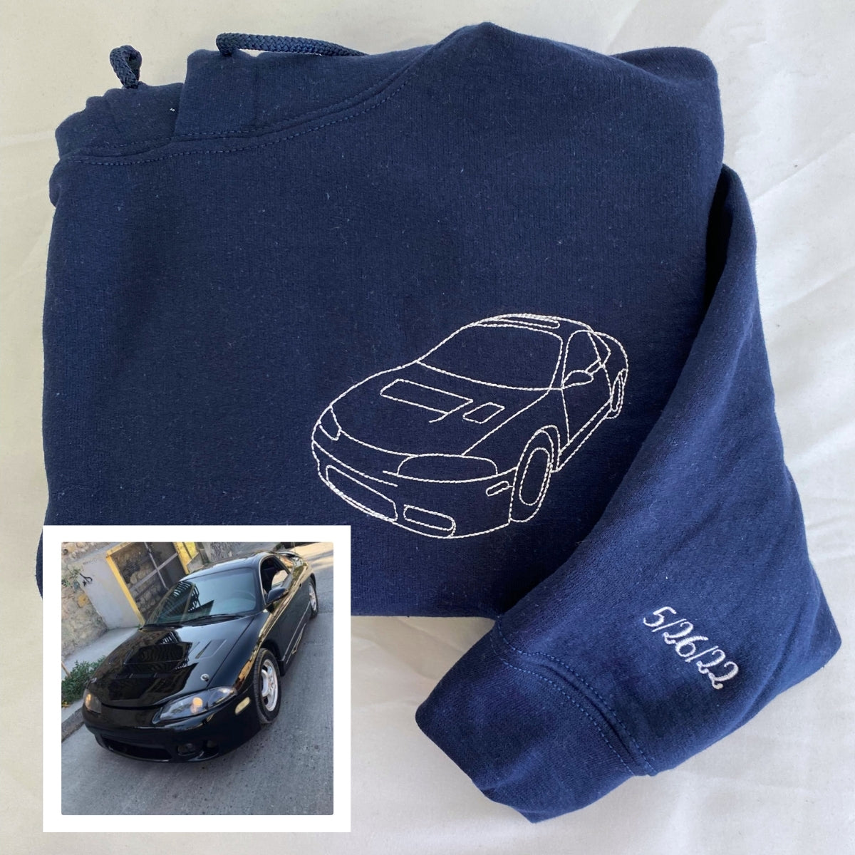 Custom Car Portrait Embroidered Hoodie - Car Line Art Sweatshirt - Personalized Car Lover Gift