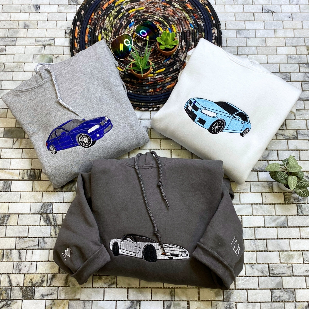 Custom Car Portrait Embroidered Hoodie - Personalized Vehicle Sweatshirt - Car Enthusiast Gift