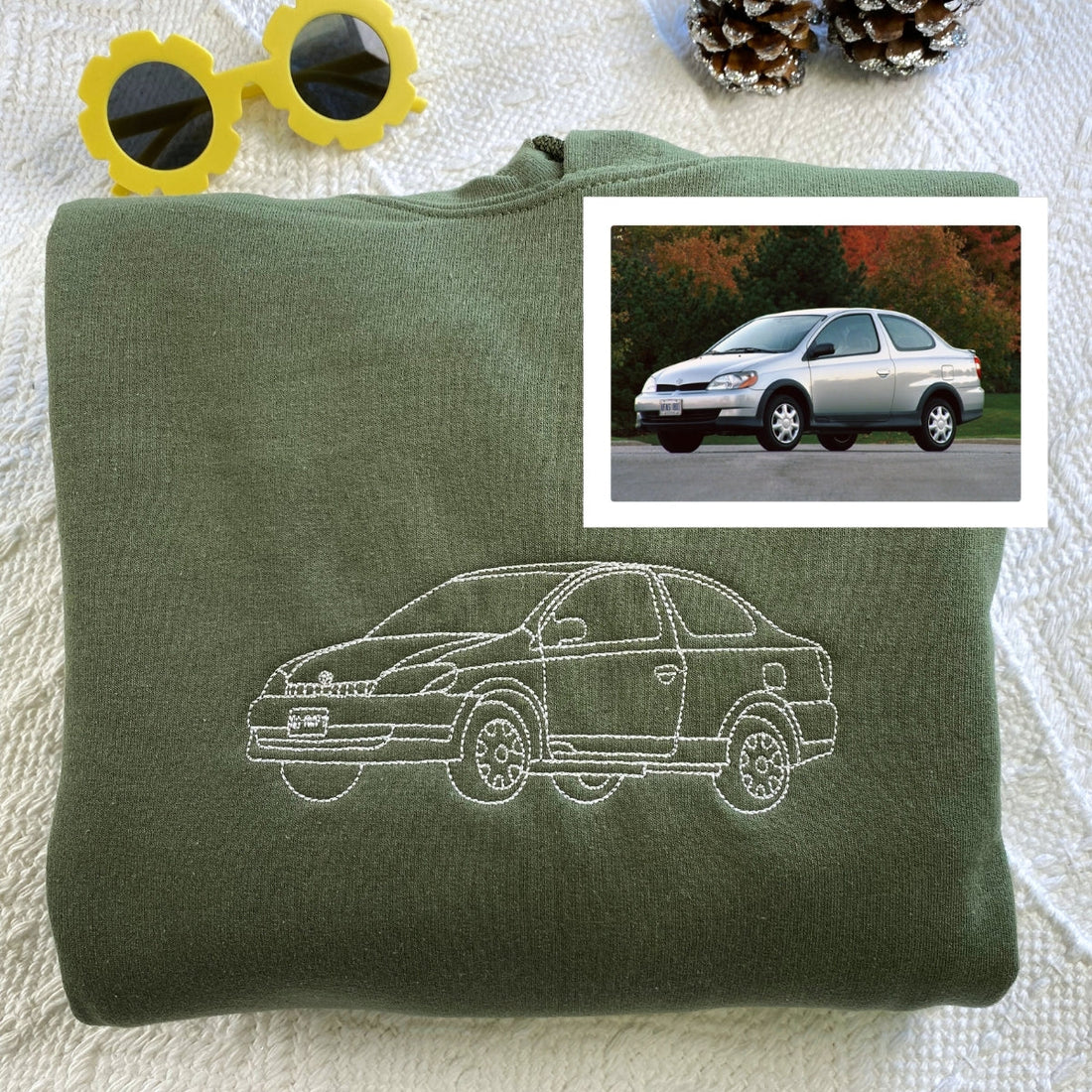 Custom Car Portrait Embroidered Hoodie - Vehicle Line Art Sweatshirt - Automotive Enthusiast Gift