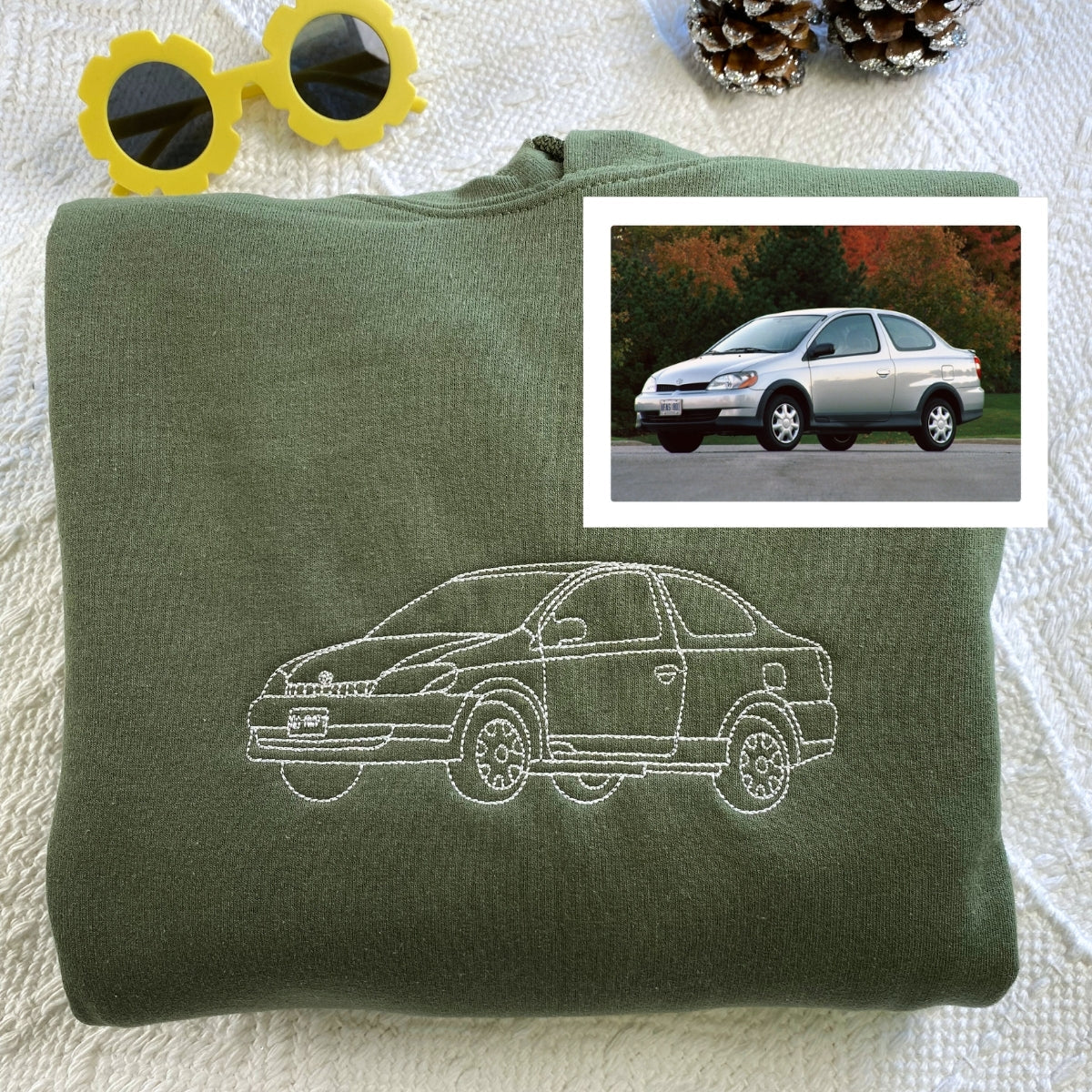 Custom Car Portrait Embroidered Hoodie - Vehicle Line Art Sweatshirt - Automotive Enthusiast Gift