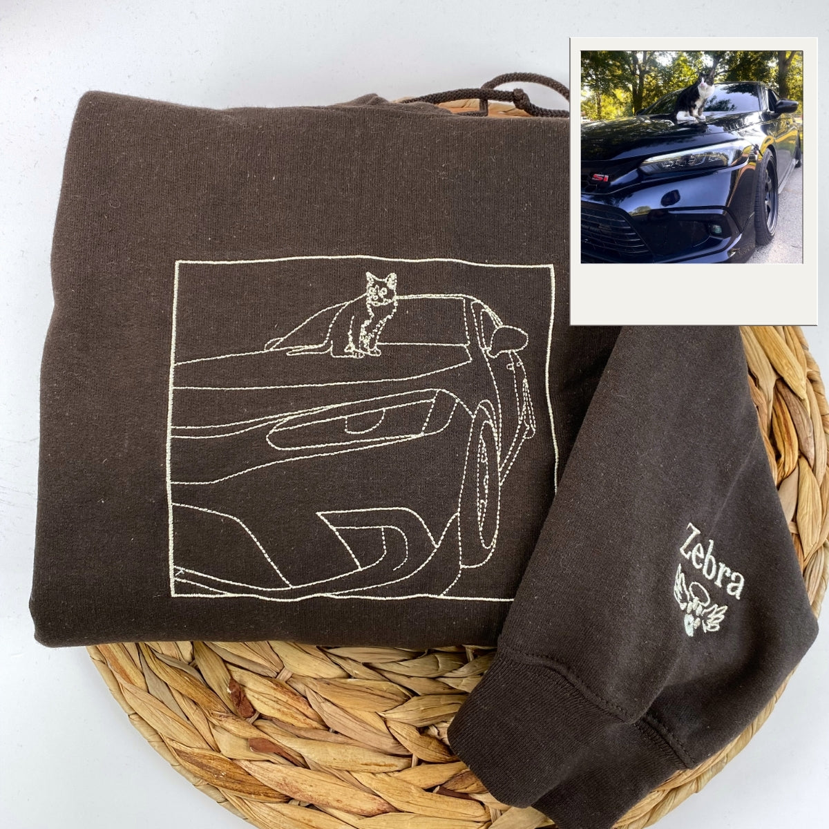 Custom Car Portrait Embroidered Hoodie - Vehicle Line Art Sweatshirt - Automotive Enthusiast Gift