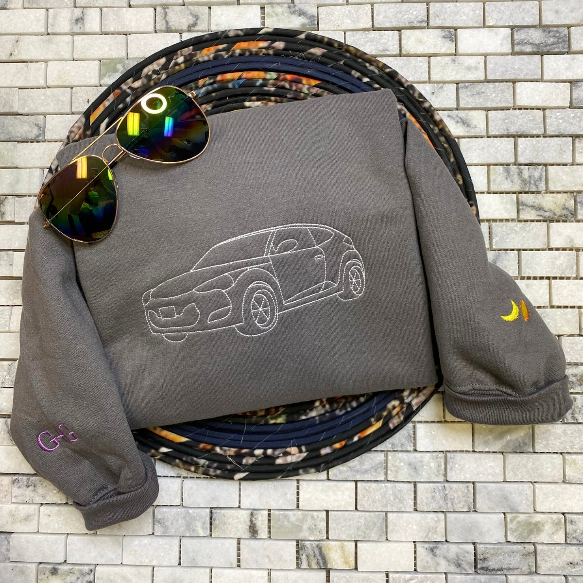 Custom Car Portrait Embroidered Hoodie - Vehicle Line Art Sweatshirt - Automotive Enthusiast Gift