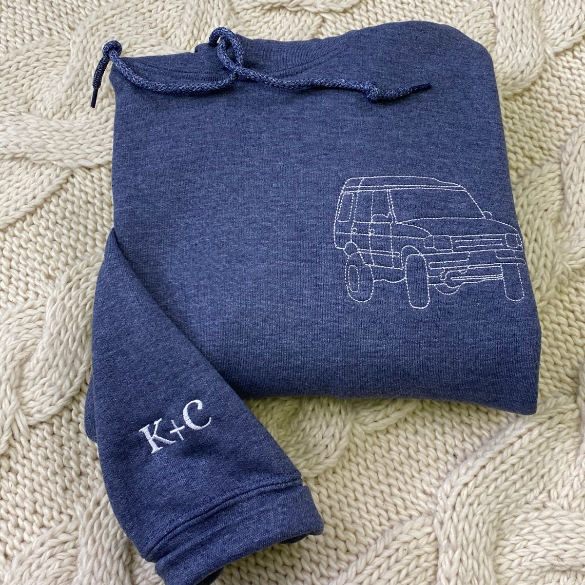 Custom Car Portrait Embroidered Hoodie - Vehicle Line Art Sweatshirt - Automotive Enthusiast Gift