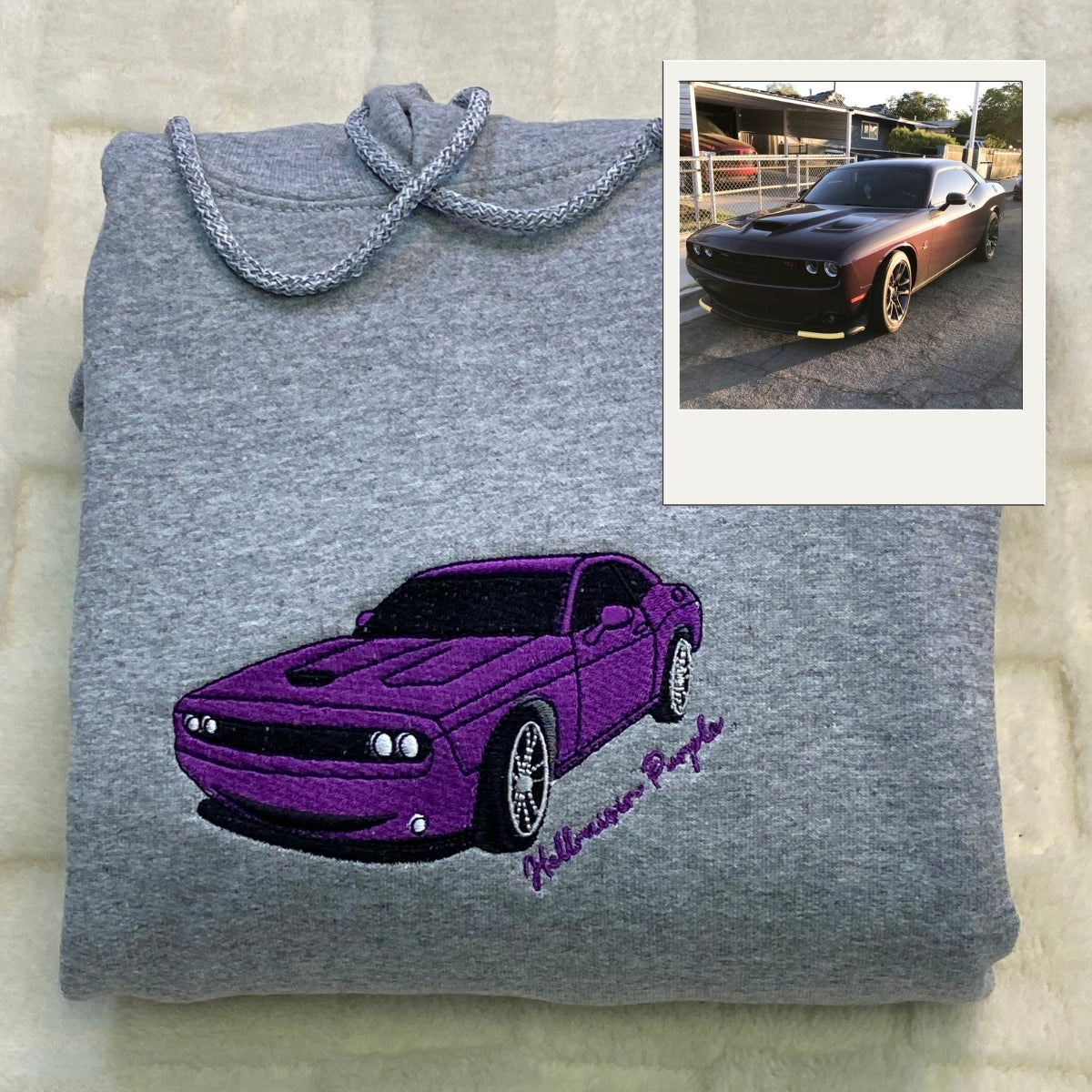 Custom Car Portrait Embroidered Hoodie - Personalized Vehicle Sweatshirt with Text