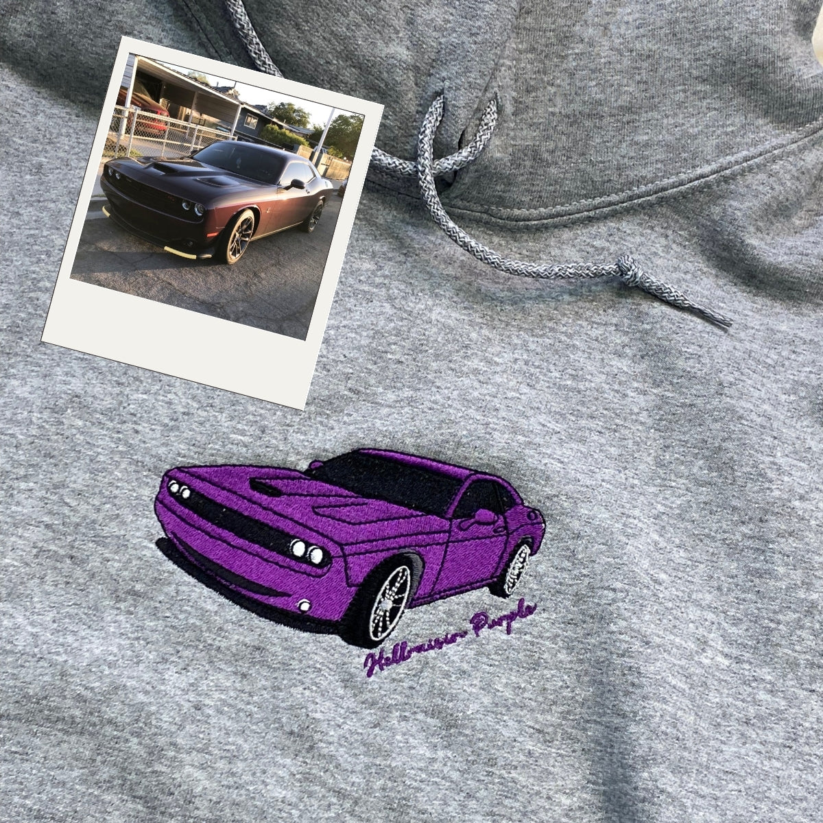 Custom Car Portrait Embroidered Hoodie - Personalized Vehicle Sweatshirt with Text