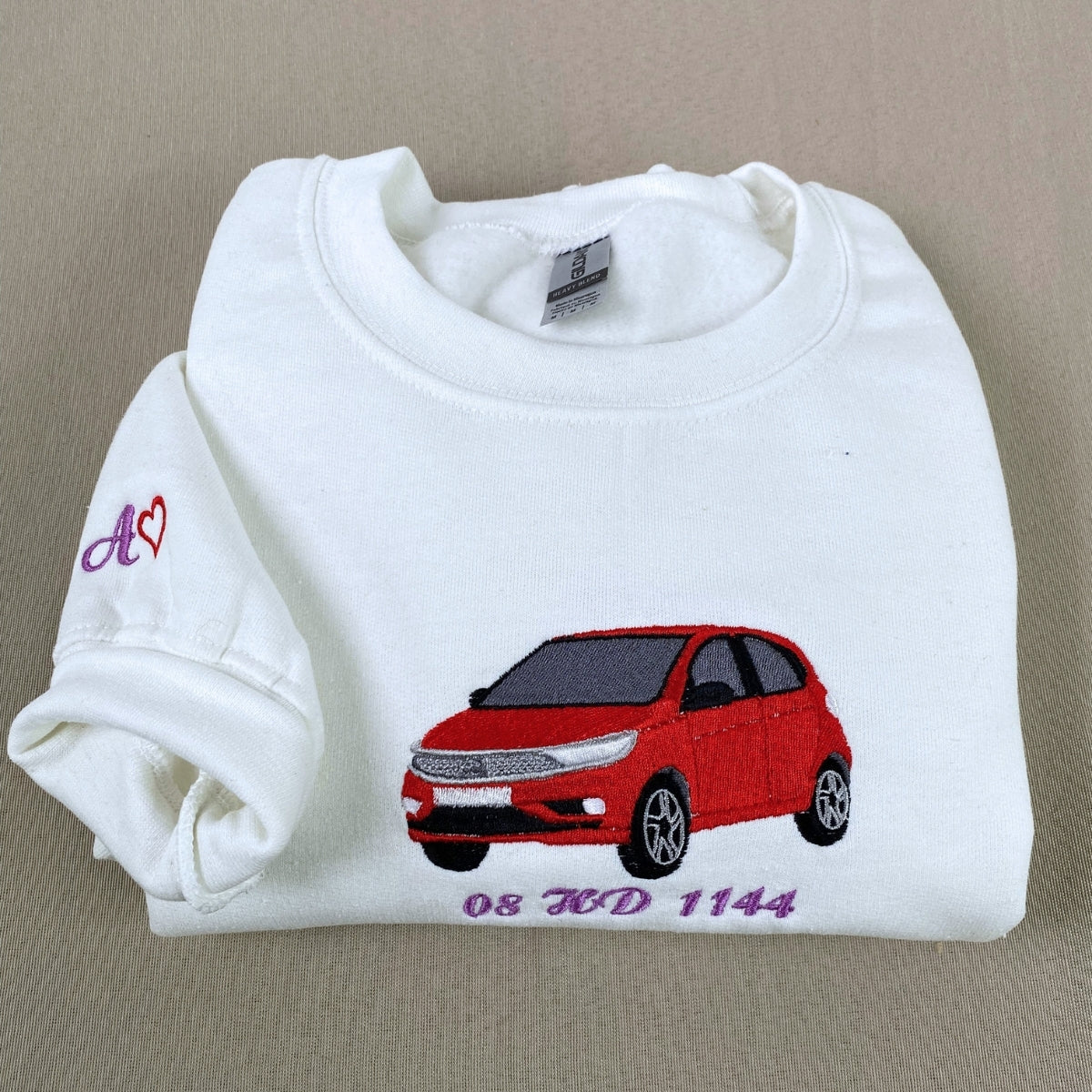 Custom Car Portrait Embroidered Hoodie - Personalized Vehicle Sweatshirt with Text