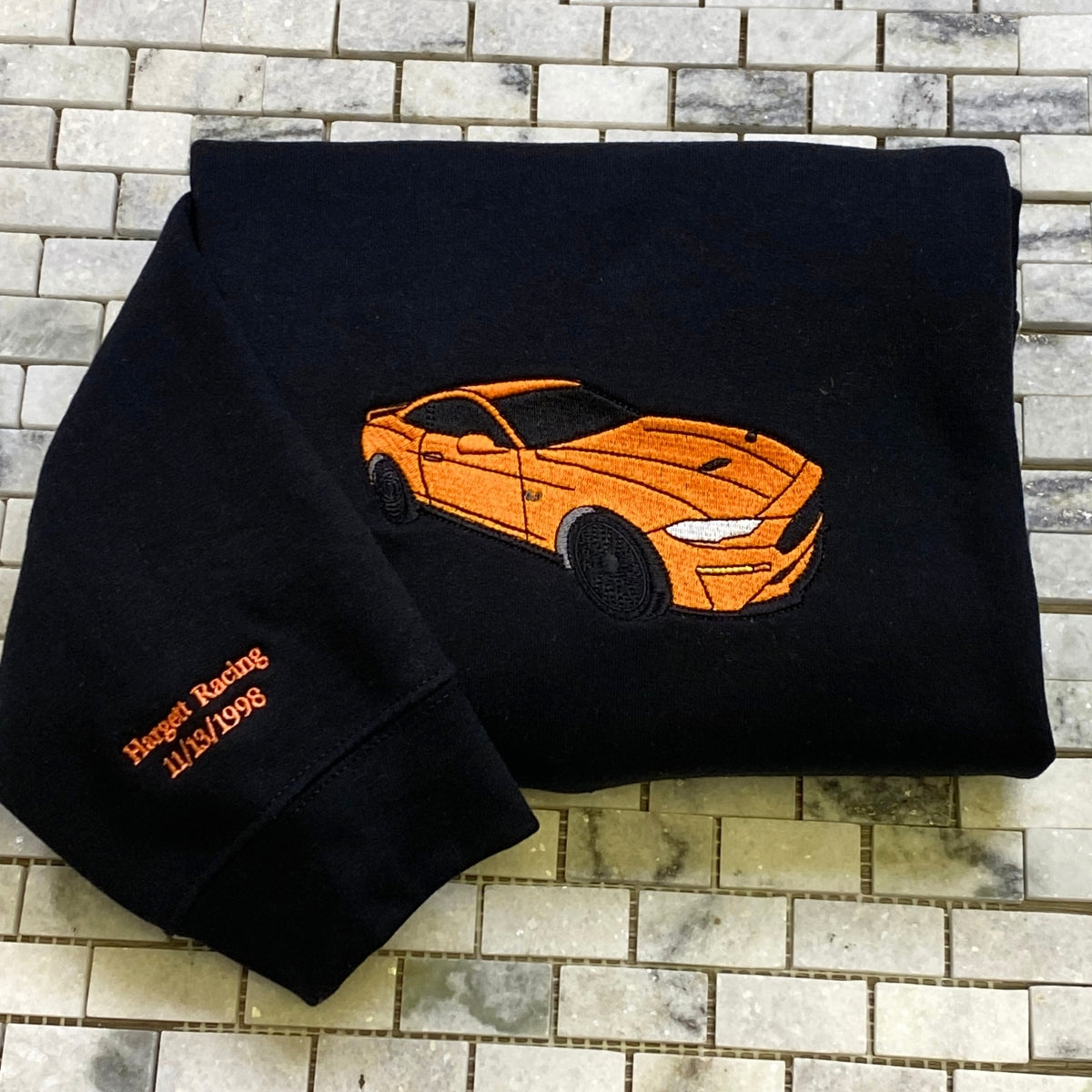 Custom Car Portrait Embroidered Hoodie - Personalized Vehicle Sweatshirt with Text
