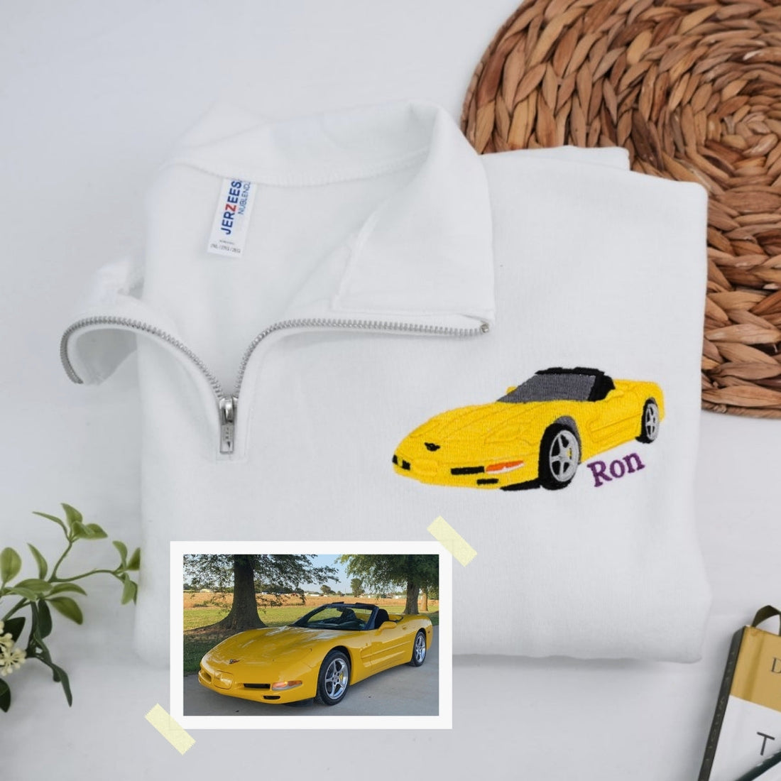 Custom Car Embroidered Quarter Zip - Personalized Sports Car Sweatshirt - Car Enthusiast Gift