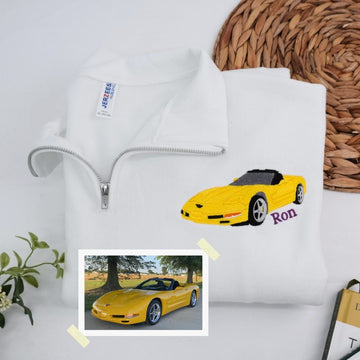 Custom Car Embroidered Quarter Zip - Personalized Sports Car Sweatshirt - Car Enthusiast Gift