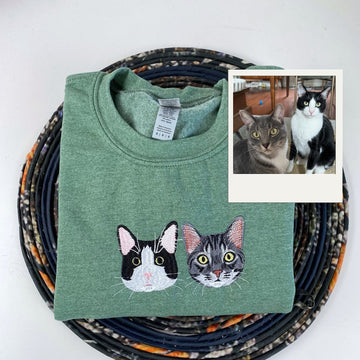 Custom Cat Portrait Embroidered Hoodie - Cat Dad Sweatshirt - Personalized Cat Father Apparel