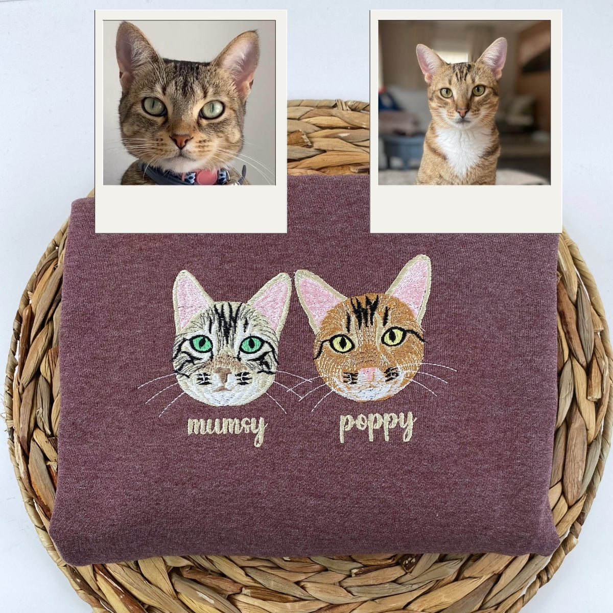 Custom Cat Portrait Embroidered Hoodie - Cat Dad Sweatshirt - Personalized Cat Father Apparel