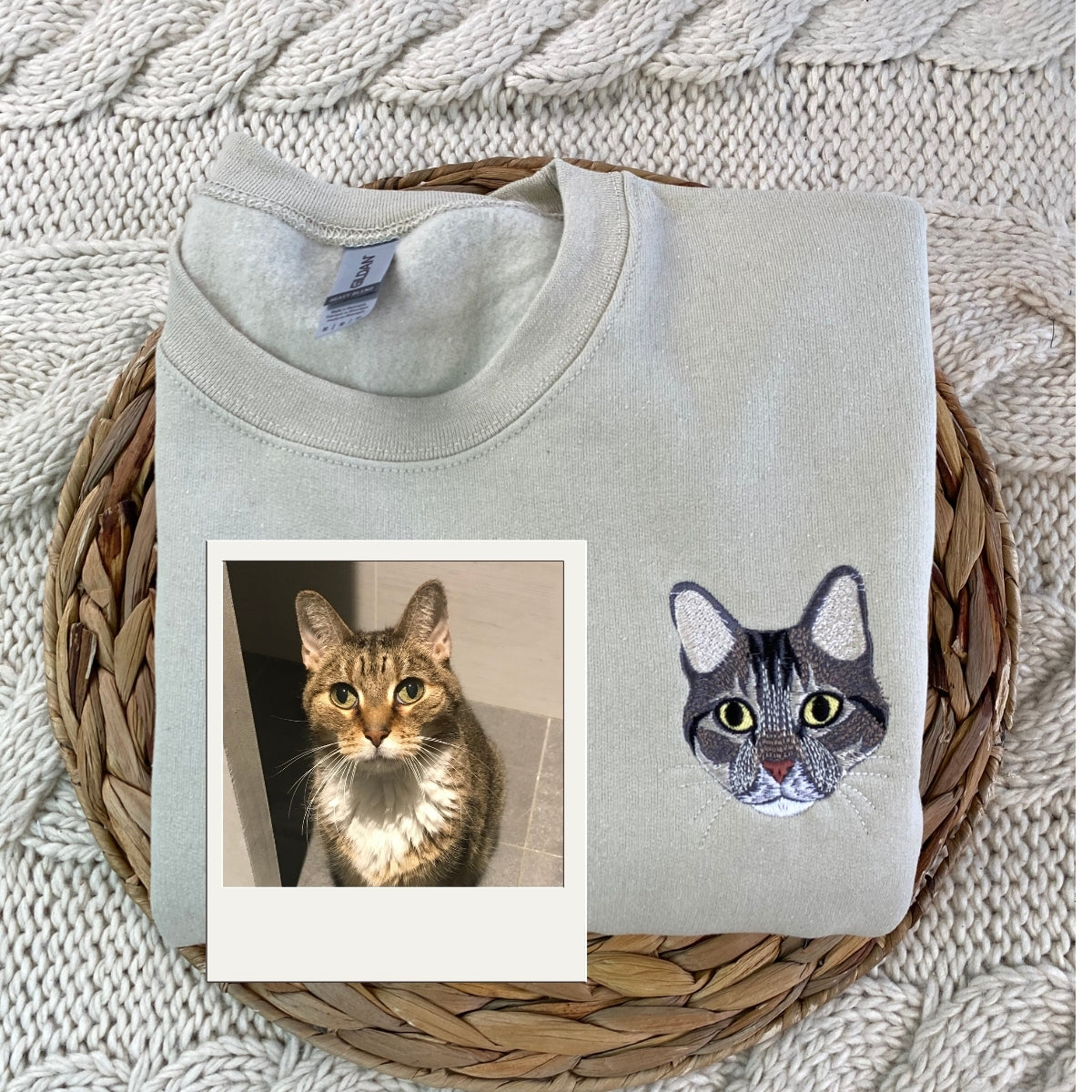 Custom Cat Portrait Embroidered Hoodie - Cat Dad Sweatshirt - Personalized Cat Father Apparel