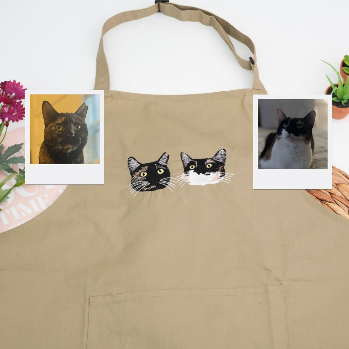 Custom Cat Face Embroidered Apron - Pet Lover Kitchen Apparel - Personalized Cat Owner Gift