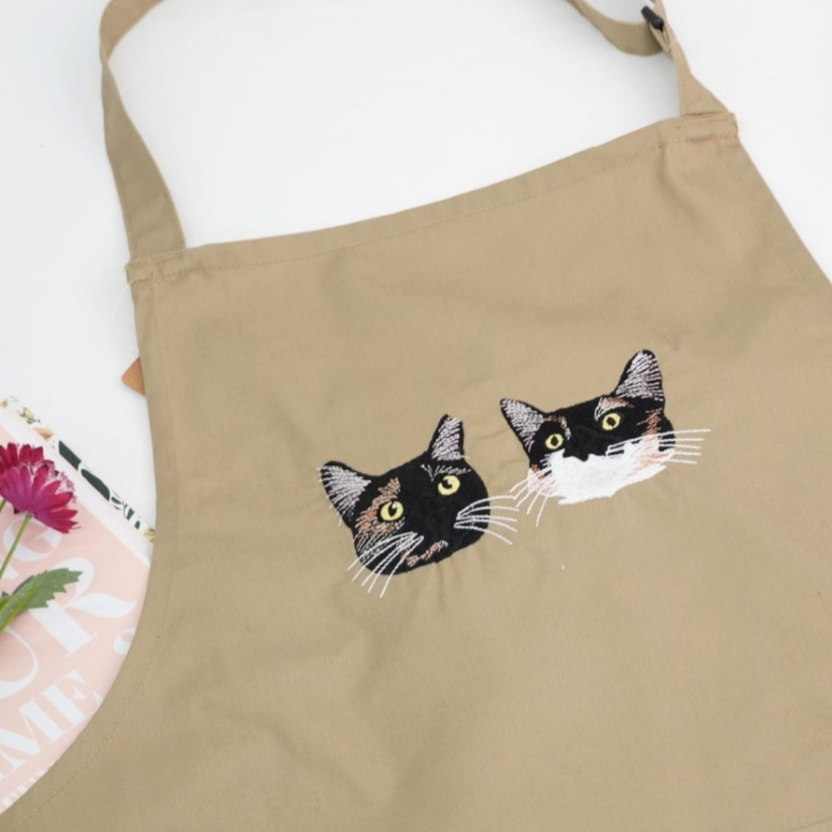Custom Cat Face Embroidered Apron - Pet Lover Kitchen Apparel - Personalized Cat Owner Gift