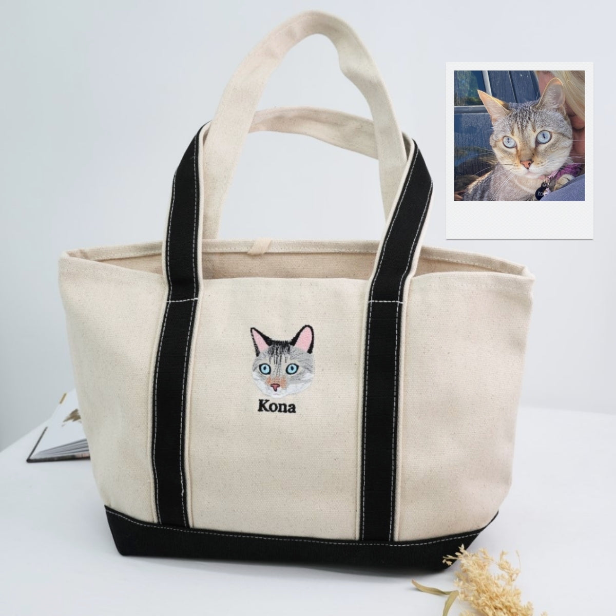 Custom Cat Face Embroidered Bag - Personalized Pet Portrait Accessory - Cat Lover Gift