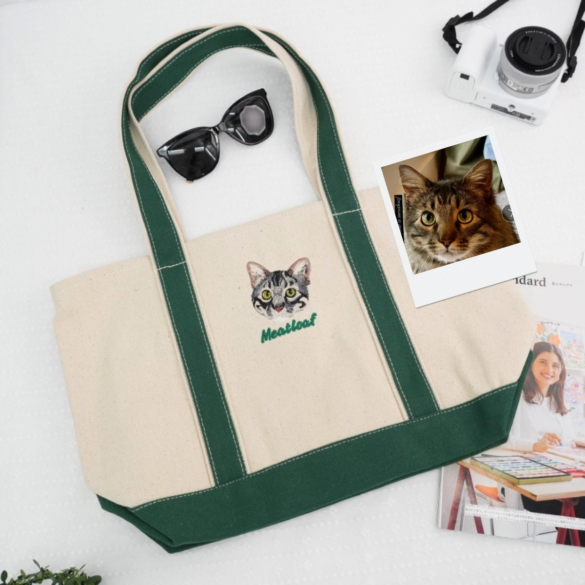 Custom Cat Face Embroidered Bag - Personalized Pet Portrait Accessory - Cat Lover Gift