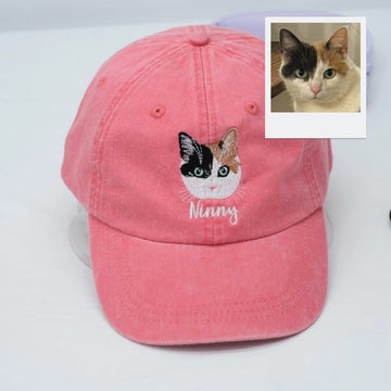 Custom Cat Face Embroidered Cap - Personalized Cat Name - Cat MomDad Gift
