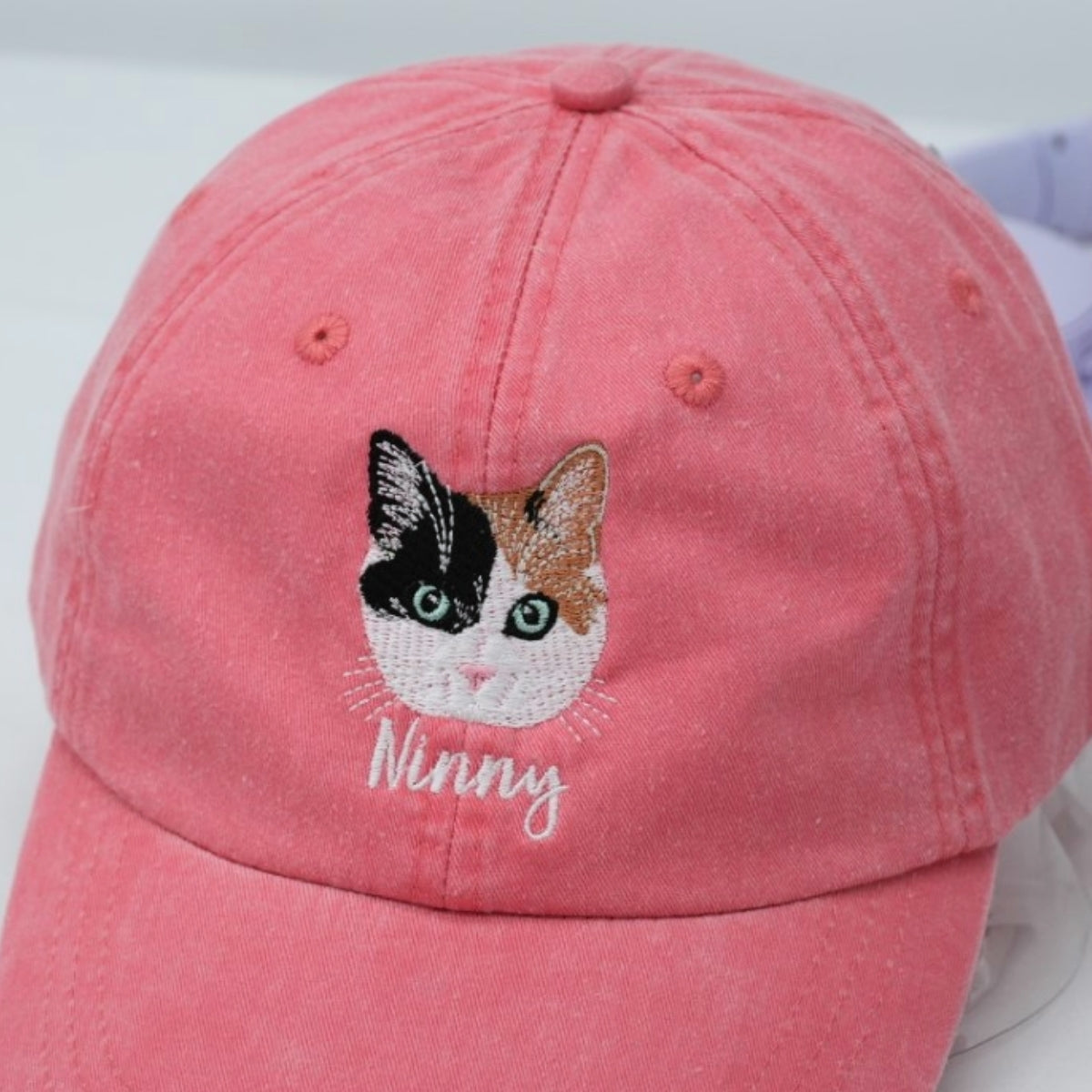 Custom Cat Face Embroidered Cap - Personalized Cat Name - Cat MomDad Gift