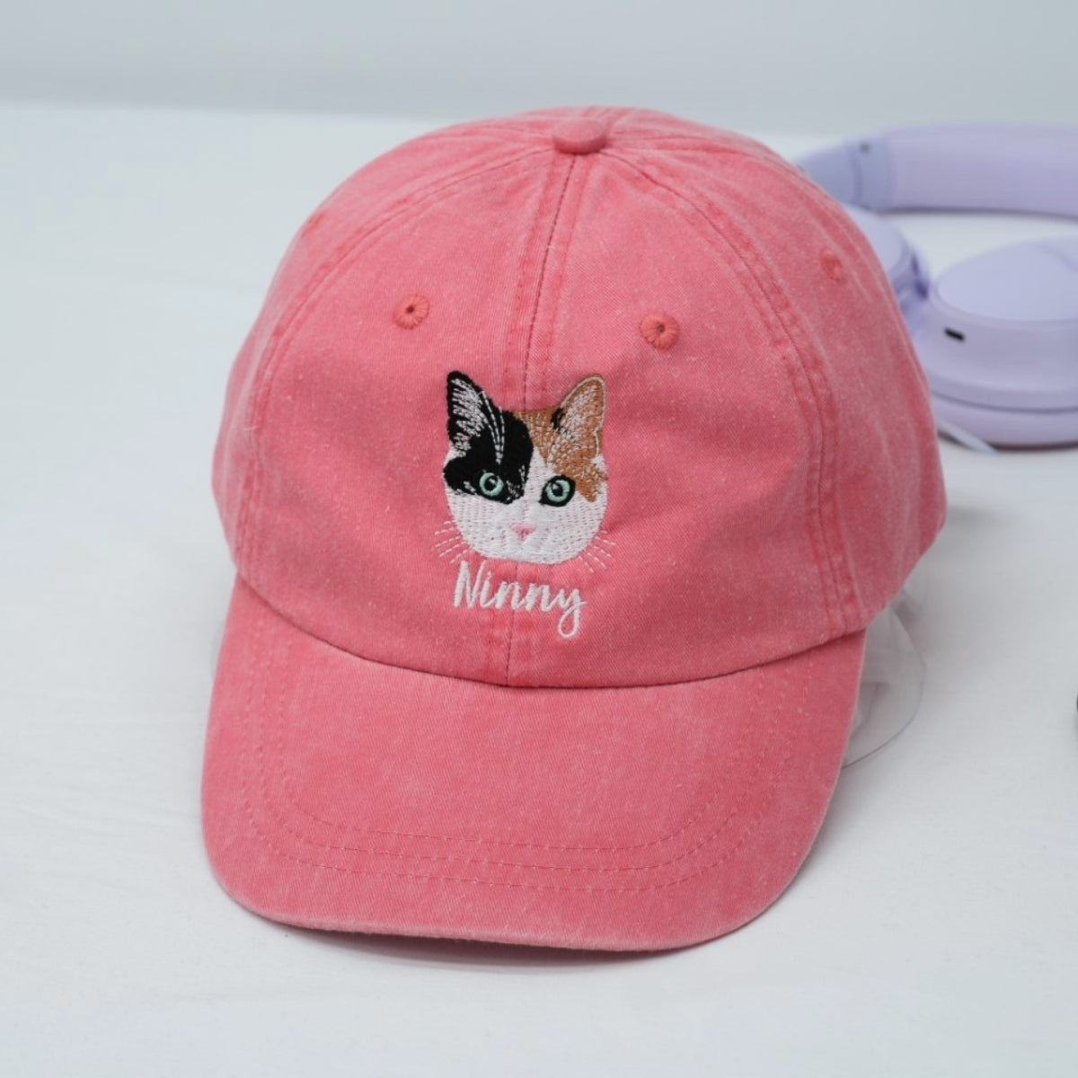 Custom Cat Face Embroidered Cap - Personalized Cat Name - Cat MomDad Gift