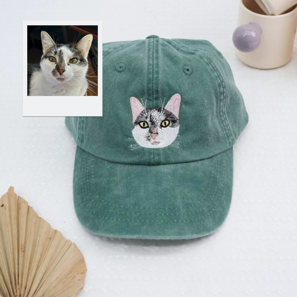 Custom Cat Face Embroidered Cap - Personalized Cat Name - Cat MomDad Gift