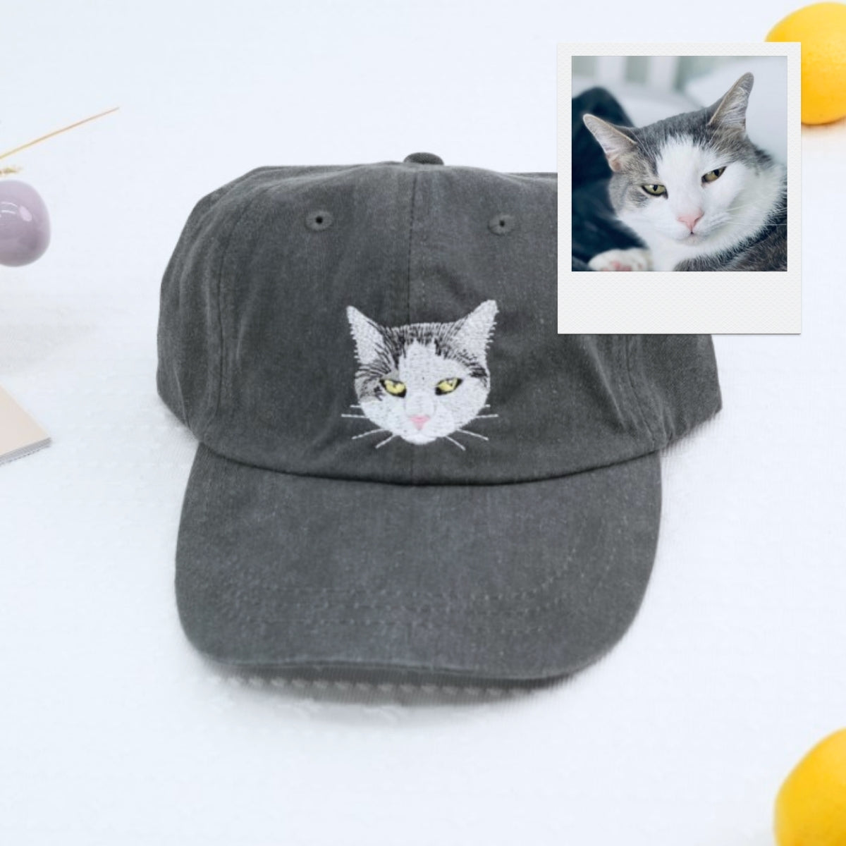 Custom Cat Photo Embroidered Cap - Pet Portrait Accessory - Personalized Cat Parent Gift