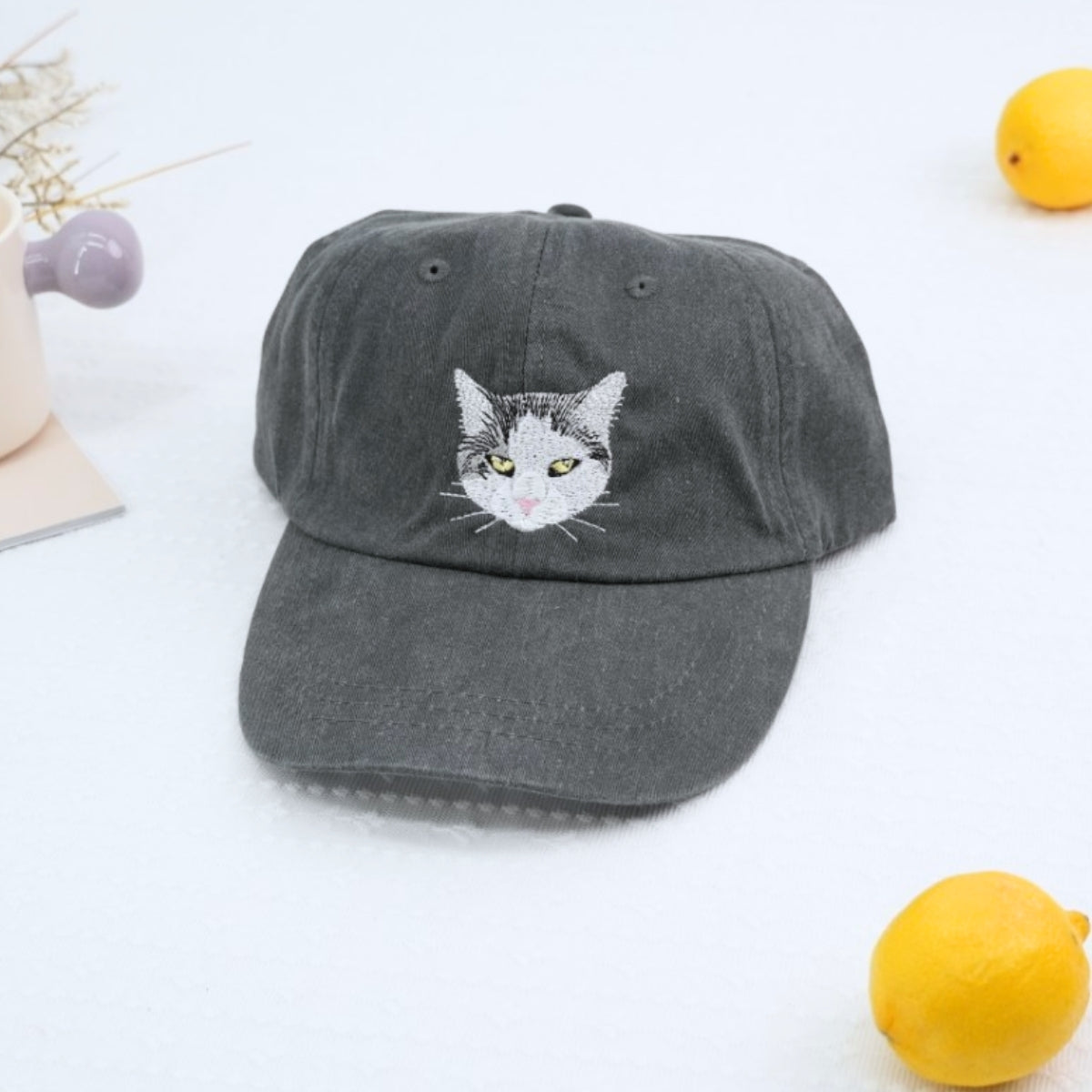 Custom Cat Photo Embroidered Cap - Pet Portrait Accessory - Personalized Cat Parent Gift