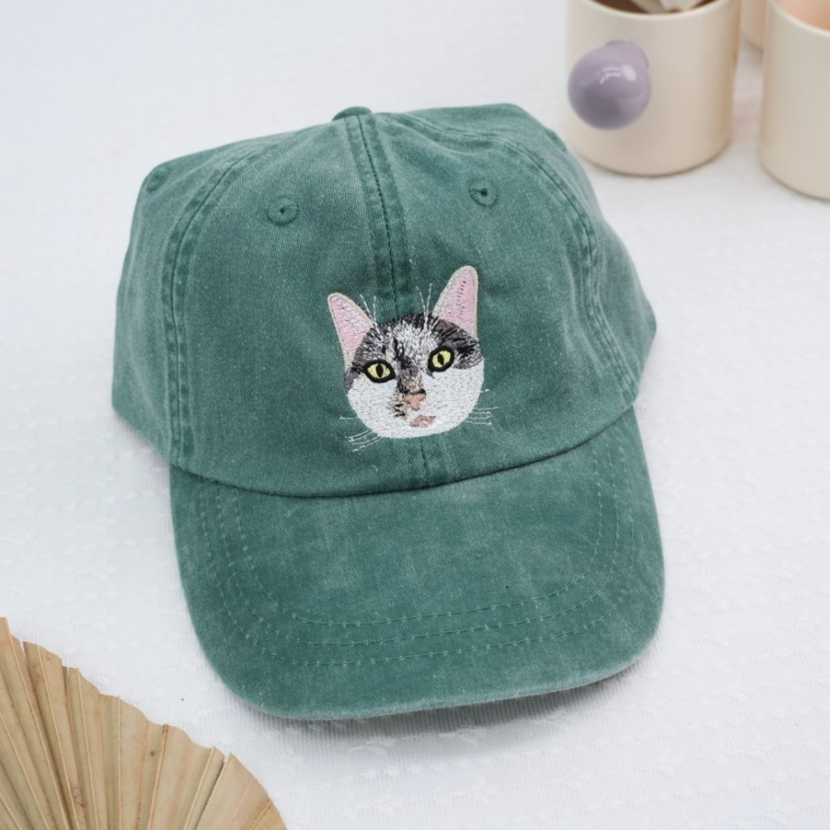 Custom Cat Photo Embroidered Cap - Pet Portrait Accessory - Personalized Cat Parent Gift